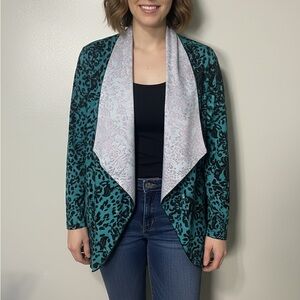 Teal and Black  Floral Print Cardigan Sole Dione Studio size 2X Polyester
